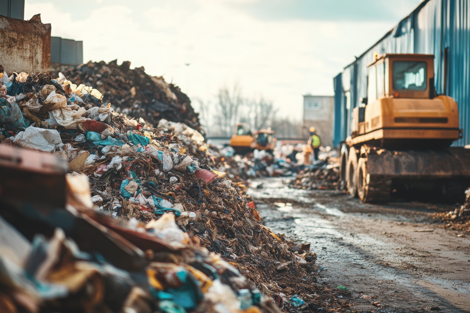 Industrial landfill with heavy machinery and trash piles The Environmental Impact of Degreasers in Waste Management: A Critical Analysis and Sustainable Alternative