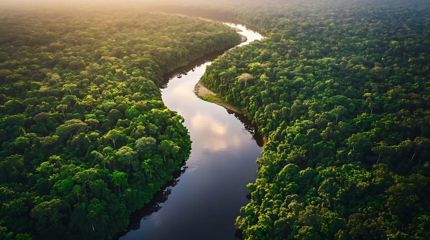 Aerial view of a river winding through green forest Brazil’s Building a Highway Through the Amazon… For a Climate Summit