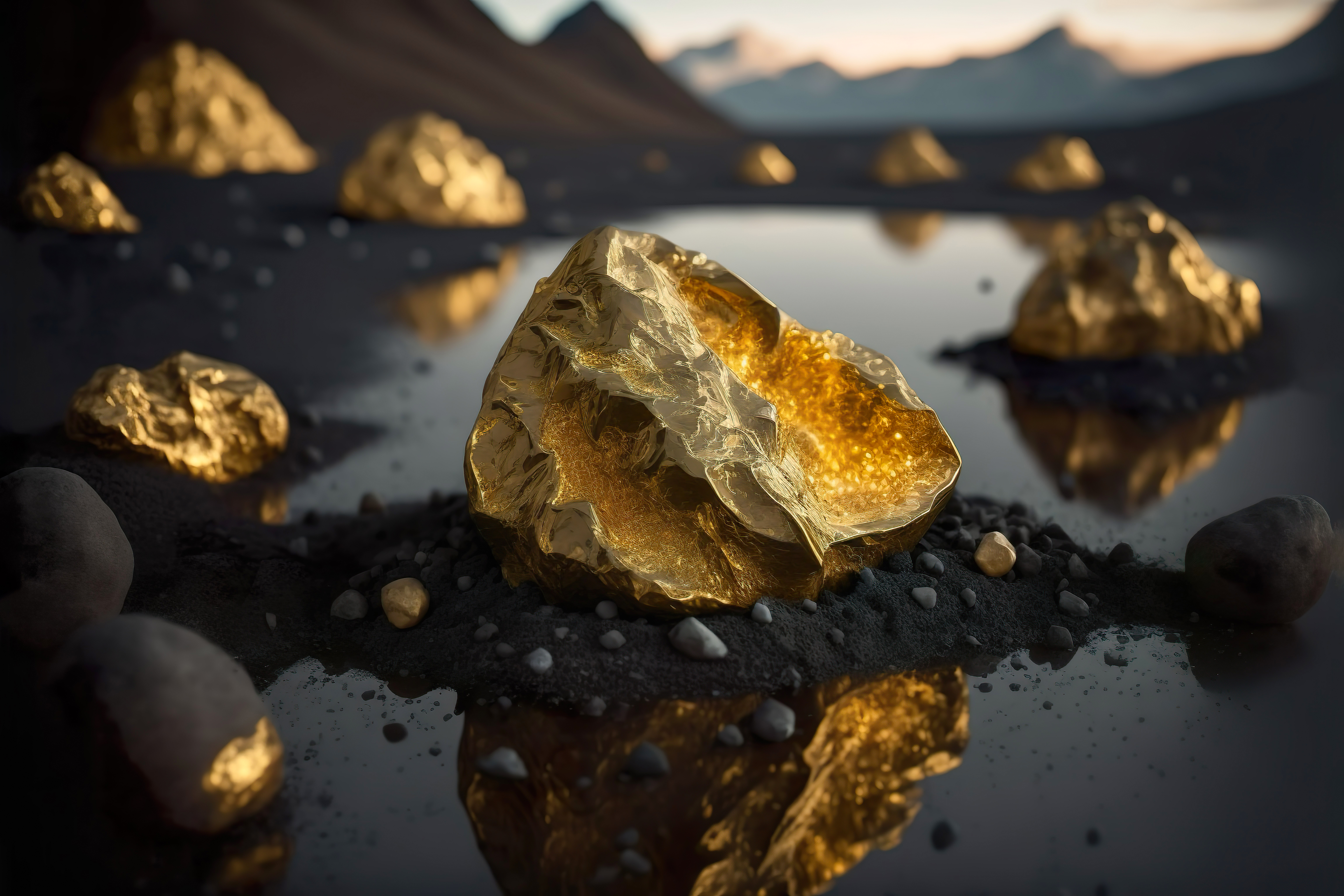 Pure gold ore close-up , Big gold nugget from the mine , Generative Ai Americas