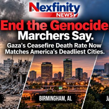 "End the Genocide," Marchers Say. Gaza's Ceasefire Death Rate Now Matches America's Deadliest Cities.